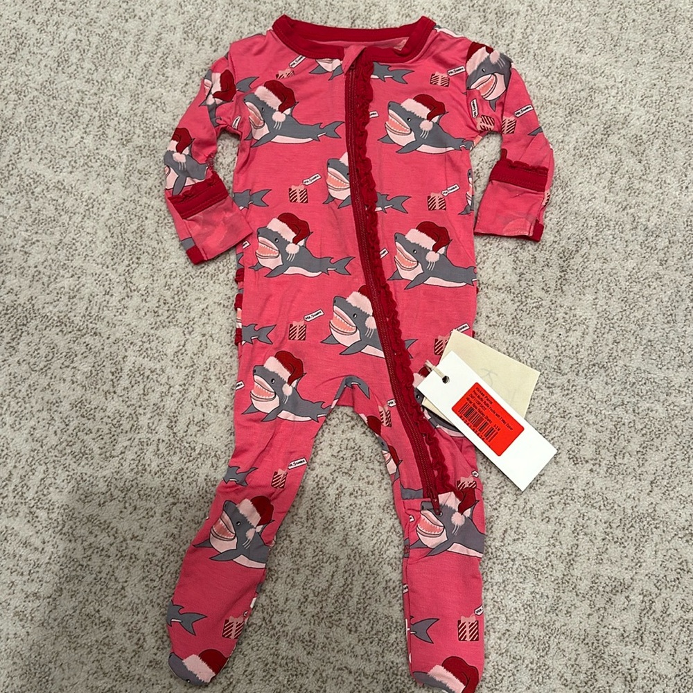 KicKee Pants Holiday Sharks, 0-3 months NWT